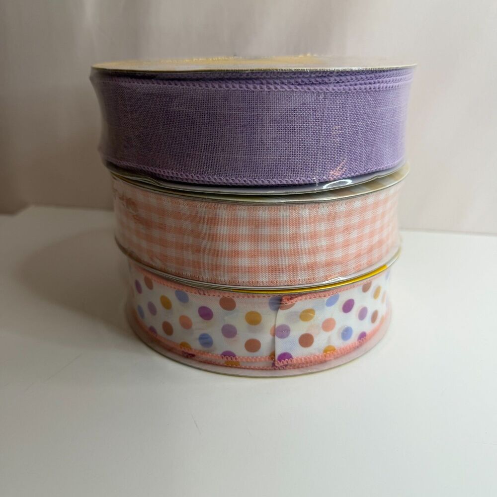 Member's Mark Premium Wired Ribbon 1.5" x 50 Yd 3 Roll Lot Spring Colors